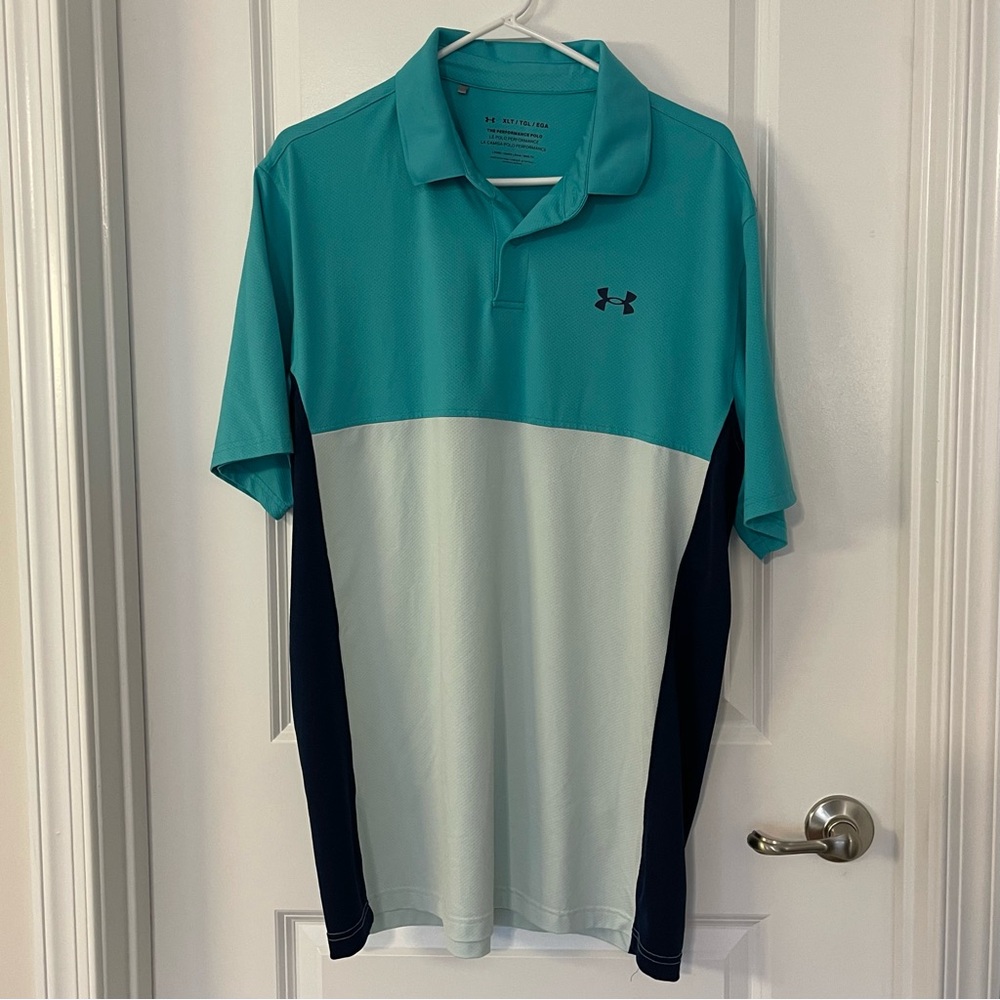 Under Armour Men's XLT Teal and Mint Green Polo Shirt